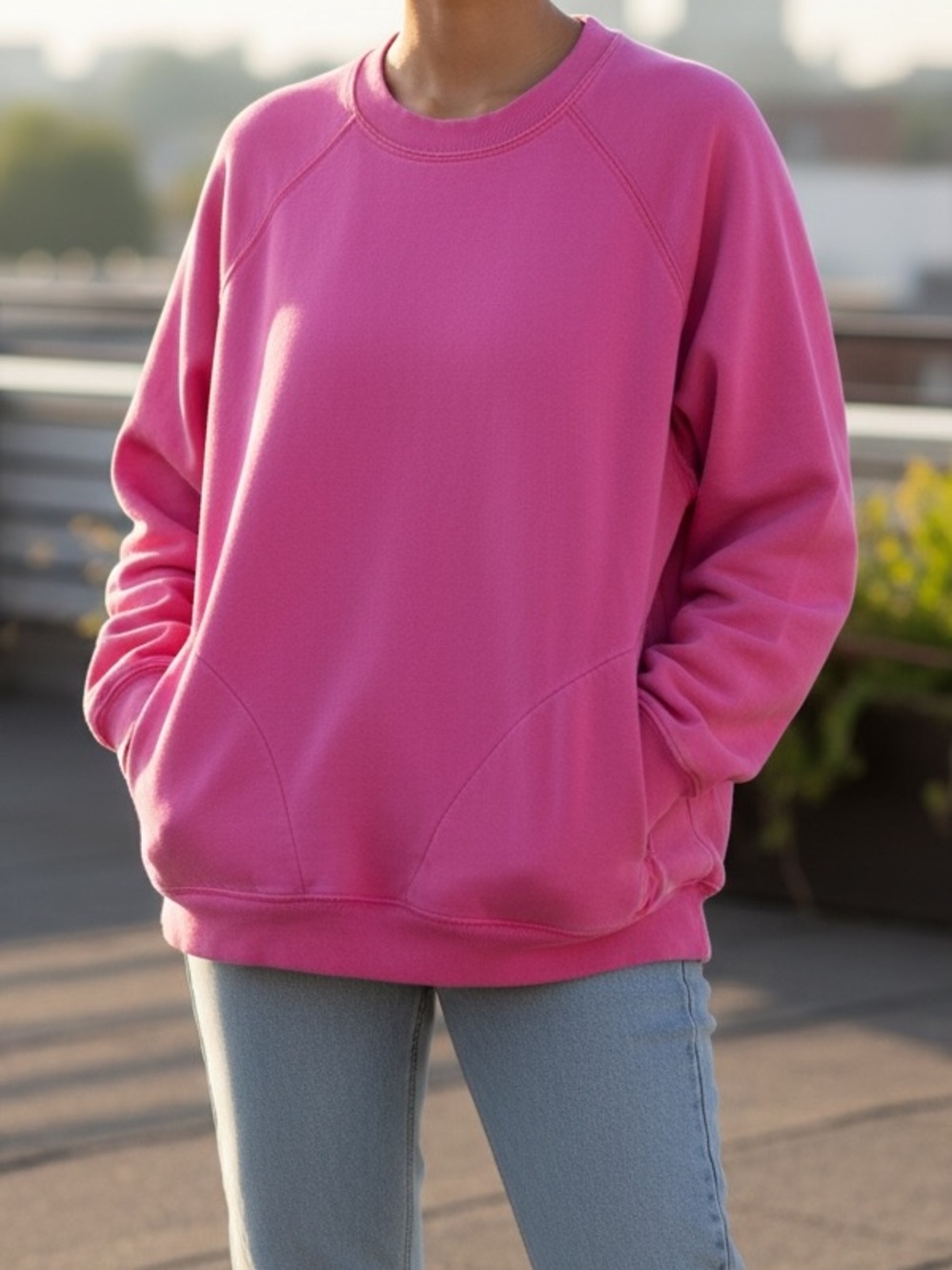 Free People Movement Bright Pink Crewneck Sweatshirt - Picture 1 of 3